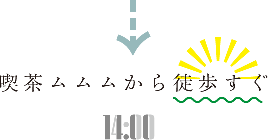 喫茶ムムムから徒歩すぐ 14:00