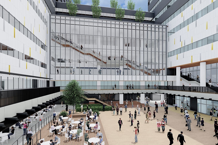 2025年に設置予定の「大阪公立大学　森ノ宮キャンパス」中庭パース
