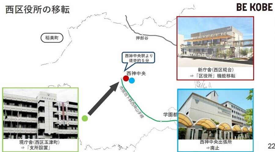 現在、西区役所のある玉津町からの大規模移転。現区役所は「玉津支所」となる（神戸市提供）