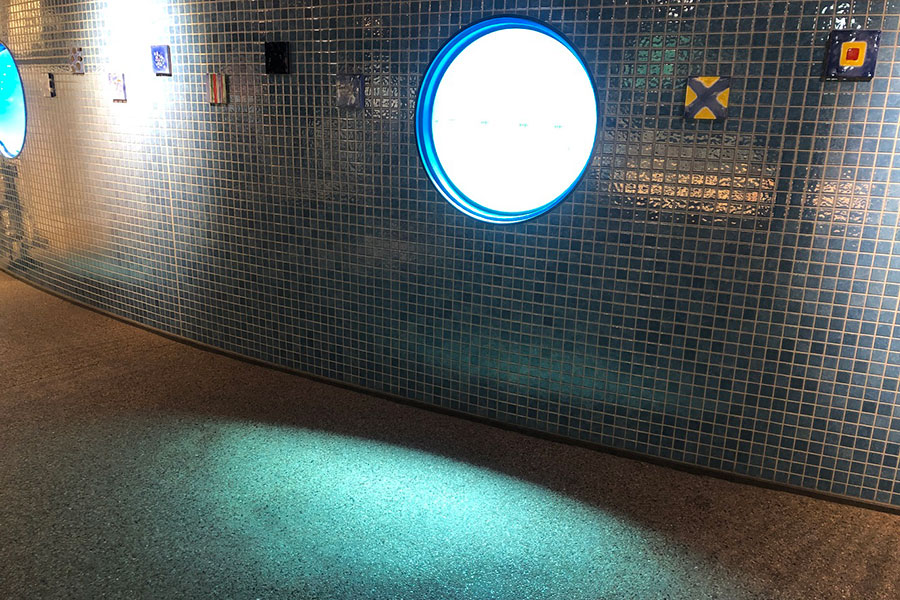 水槽の光が反射している様子（京都水族館）