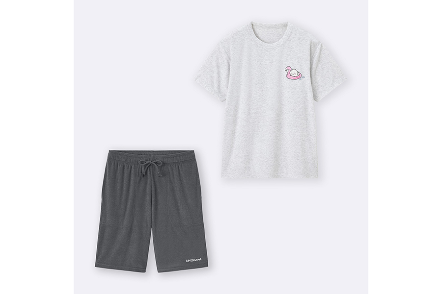 ジーユー×ちいかわコラボ商品「ドライパイルセット(半袖&ショートパンツ) CHIIKAWA(メンズ)」(2990円)