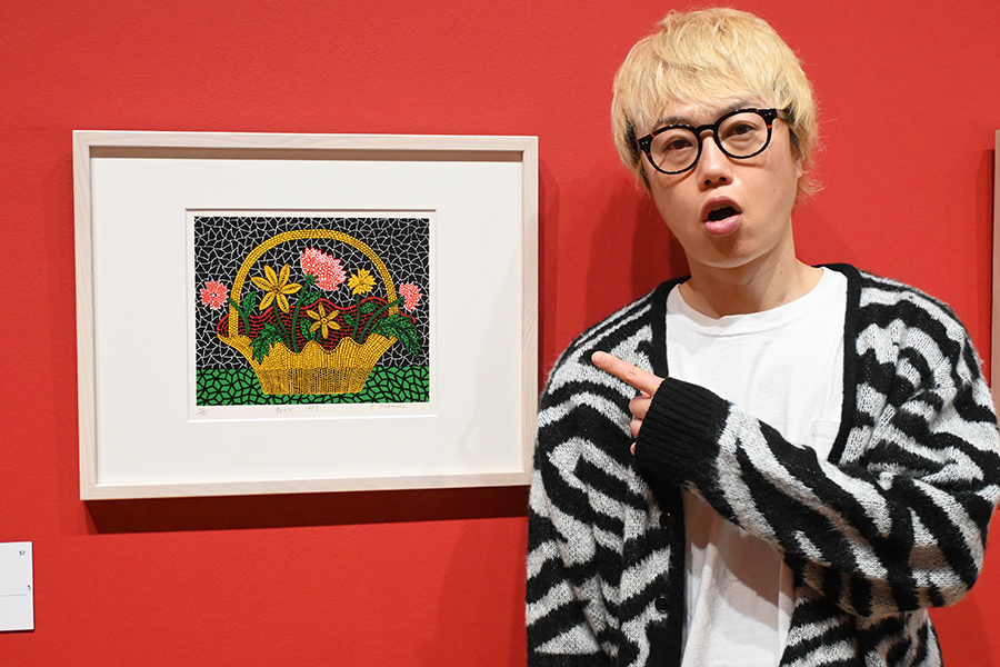 お花とカゴのバランスがすごい、これが下描きなしだなんて! 《花カゴ》 1993年 シルクスクリーン/紙