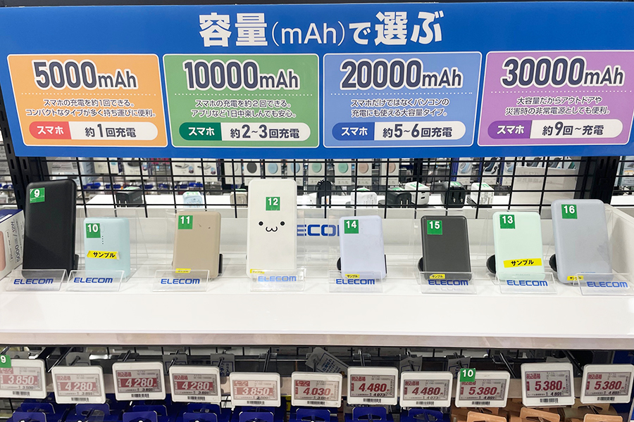 容量(mAh)を選ぶとき、参考になるディスプレーも
