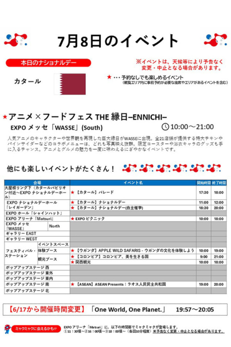 『2025大阪・関西万博』7月8日(火)のイベント