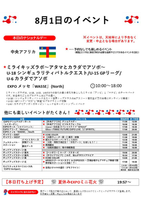 『2025大阪・関西万博』8月1日(金)のイベント