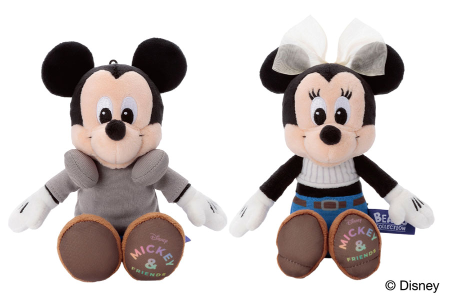 「Disney THE MARKET 2025 in ジェイアール京都伊勢丹」で購入できるミッキー・イン・リアル・ライフ ミッキーマウス プレミアムビーンズコレクション、ミニーマウス プレミアムビーンズコレクション(各2970円)