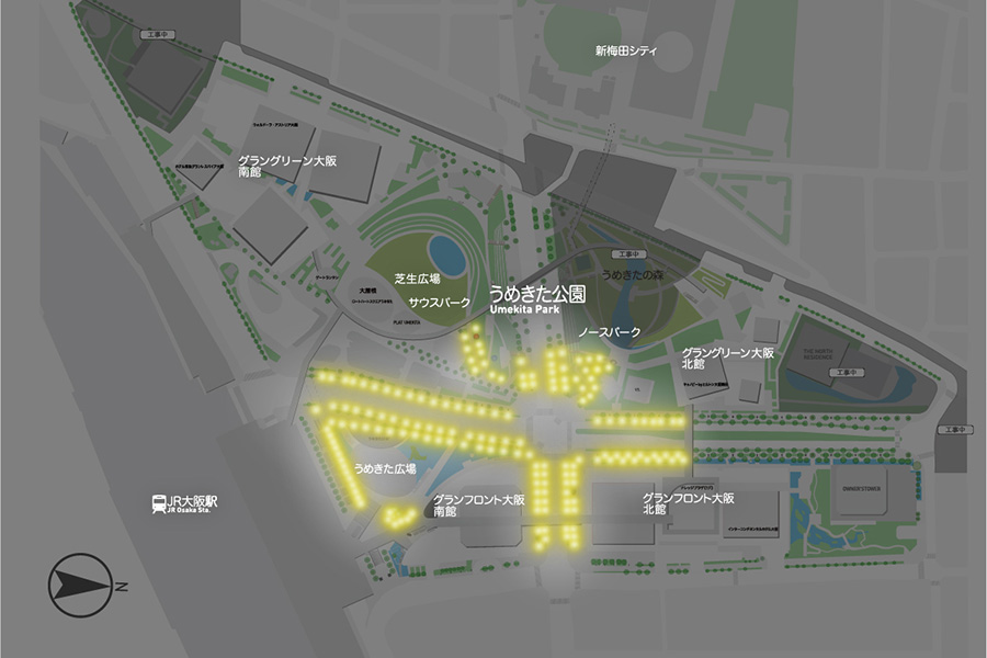 うめきたエリアのイルミネーションMAP