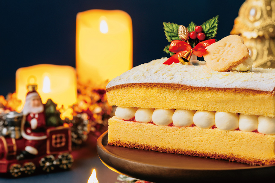 万華のカステラクリスマスケーキ2025(サイズ約9cm×17cm、3500円、11月30日までの早割価格は3200円)