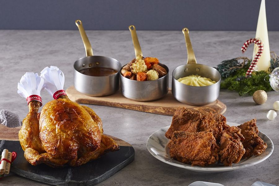 フライドチキンと、ローストチキン。付け合せも楽しんで「スイスホテル南海大阪」