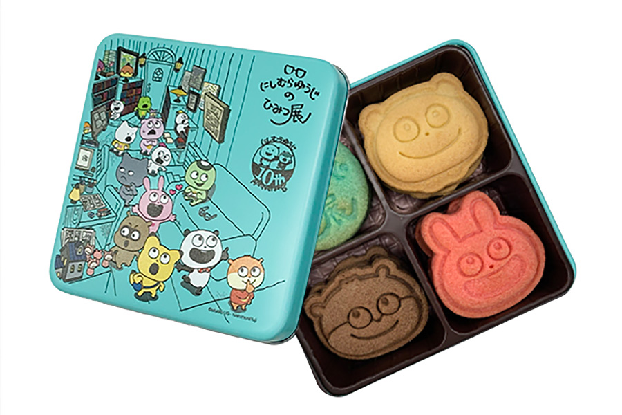 にしむらゆうじのひみつ展 限定商品 クッキー缶(1個2160円)、味はすべてプレーン