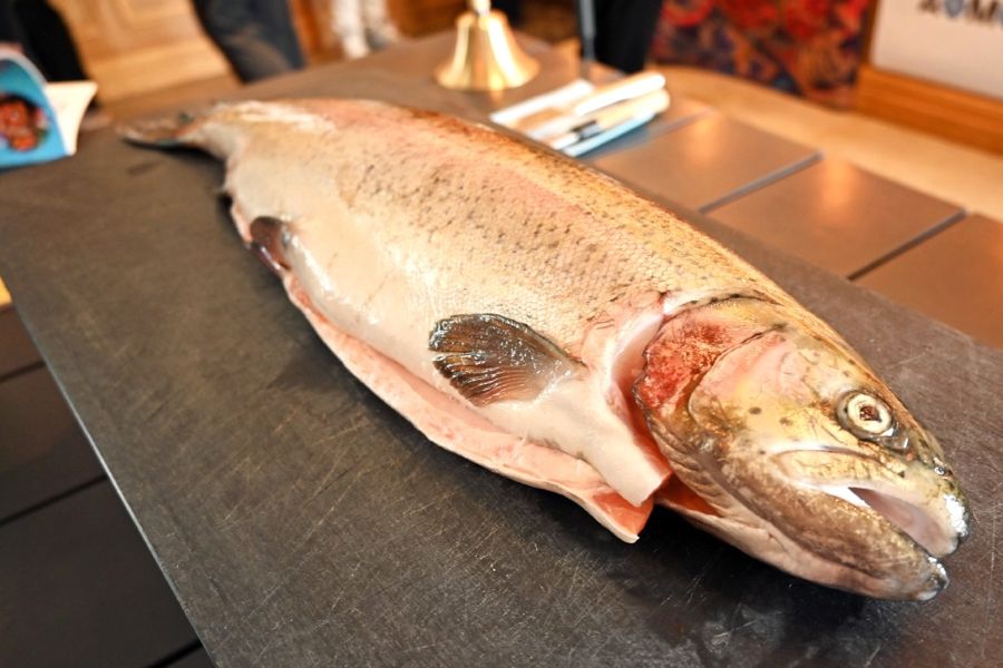 解体ショー専門の県職員による「青森県産サーモンの解体ショー」