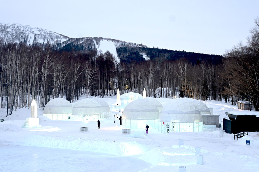 スノードームがあちこちに点在し、それぞれが氷や雪を生かしたエリアとなっている