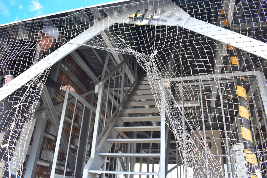 内部に入るための扉には、鳥よけネットが