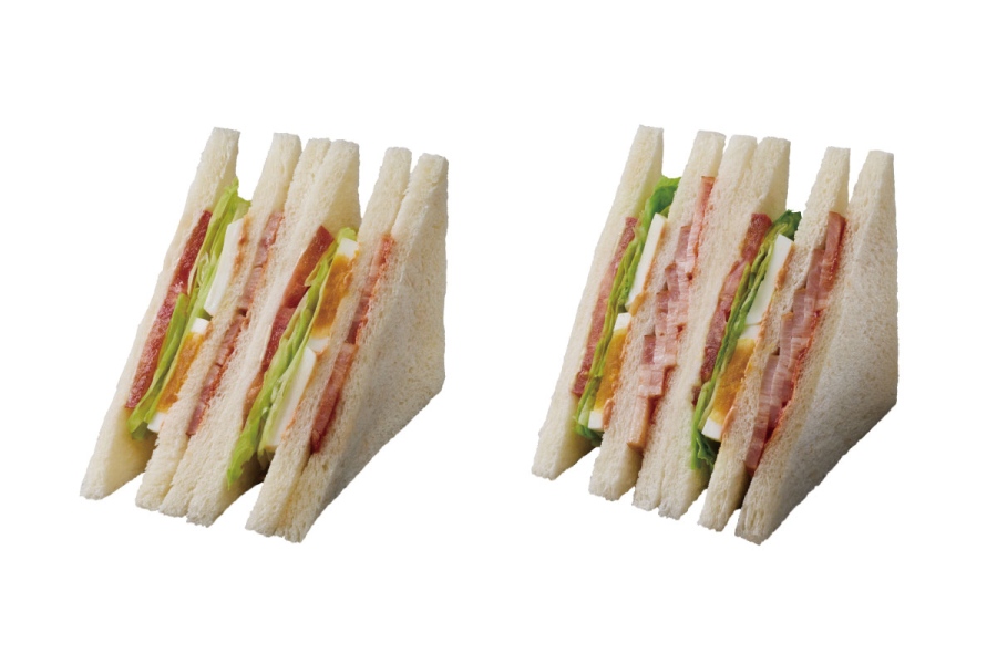 ローソン『盛りすぎチャレンジ』左が通常品、右が「盛りすぎ!BLTEサンド」(430円)