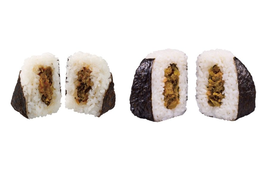 ローソン『盛りすぎチャレンジ』左が通常品、右が「盛りすぎ!高菜明太おにぎり」(203円)