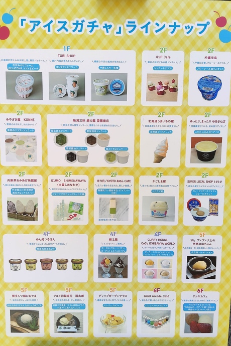 KITTE大阪「アイスガチャ」で当たる商品ラインアップ(7月10日/Lmaga.jp撮影)