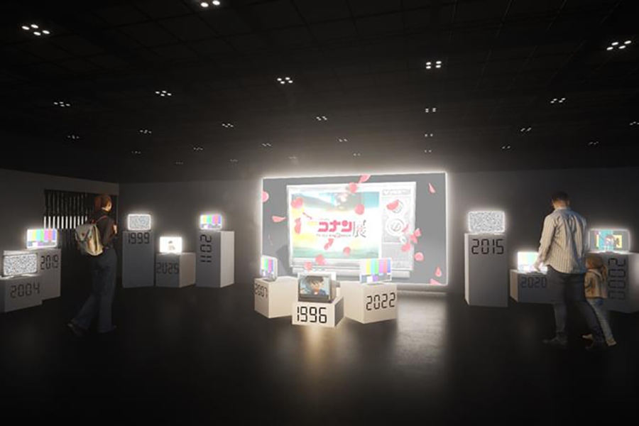 『放送30周年記念 TVアニメ「名探偵コナン」展』30年分のオープニングシーンも見れる(C)青山剛昌/小学館・読売テレビ・TMS 1996