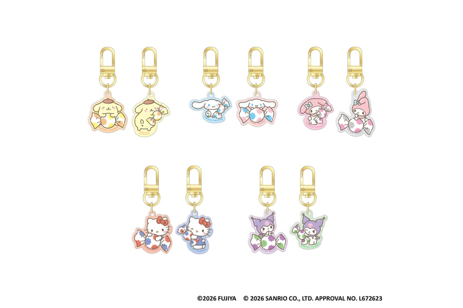 fujiya2026_0928_5 | Lmaga.jp 「ミルキー×サンリオキャラクターズ ツインキーチャーム(全5種)」(各715円)