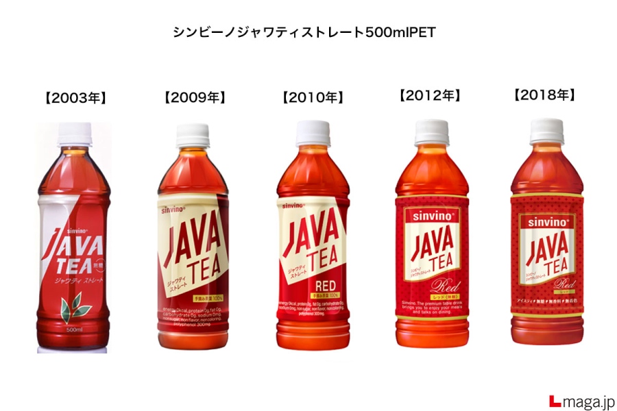 javatea_sinvino4 | Lmaga.jp パッケージの変遷(写真提供:大塚食品)