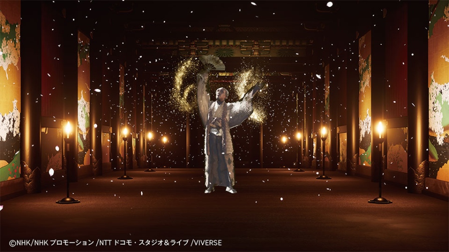 nhkvr_osakajo7 | Lmaga.jp NHKVR『サムライの見た夢~幻の豊臣大坂城~』のVR体験イメージ。極楽橋で舞う秀吉の幻影