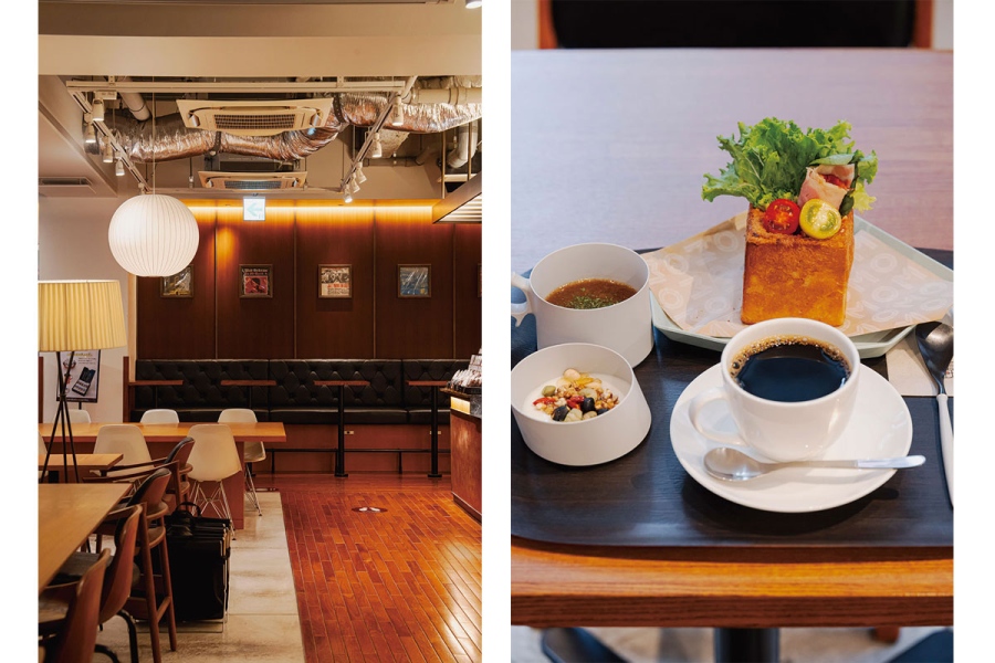 omo3akasaka_morning | Lmaga.jp 店内はリモートワークにも重宝する。宿泊者限定の赤坂キューブトースト1,500円(7:00〜9:30LO)。パンの中にはラタトゥイユとチーズソースがたっぷりイン